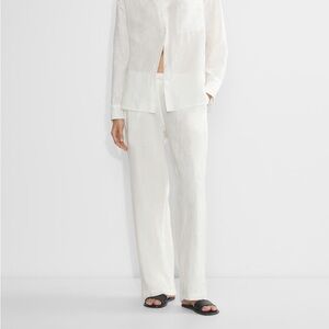 NWT Aritzia Mid-rise Wide-leg White Linen Sontag Pants with an Elastic Waist